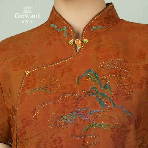 【富蕴山河】【香云纱】【红云纱】乔万尼新款100%真丝立领19MM冠乐绉旗袍中式典雅连衣裙EM2E871 商品图2