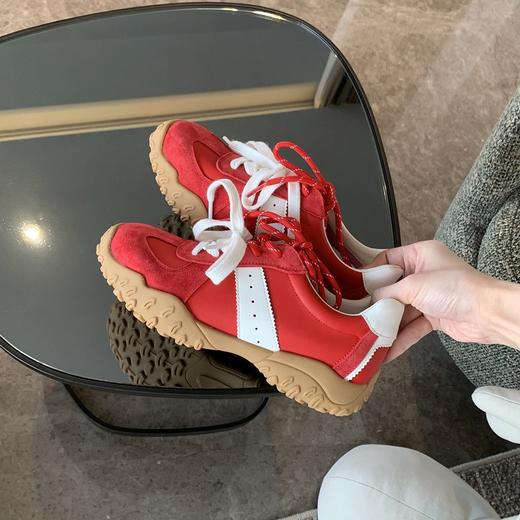 真皮7cm内增高！2025拼色圆头厚底德训鞋女新款休闲运动鞋阿甘鞋！ 商品图5