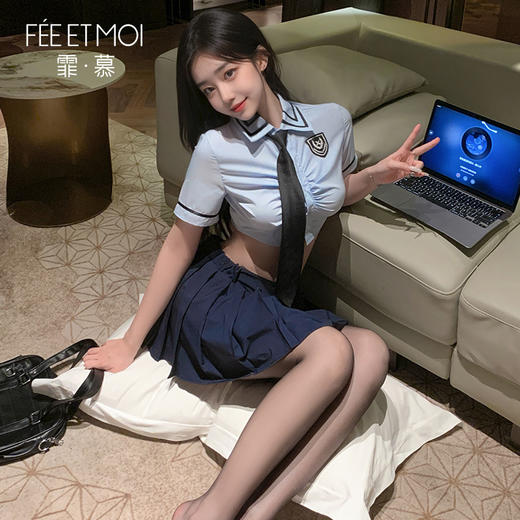 【爆款学院装】霏慕 元气短衫露腰百褶学院装 情趣内衣 角色扮演ZY6915 商品图4