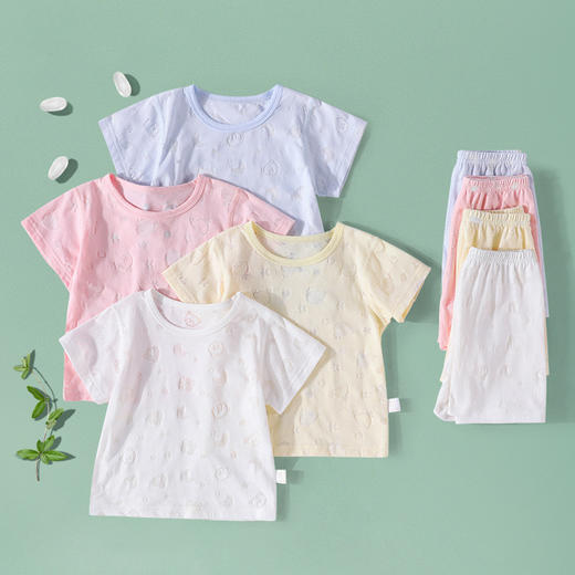 新款婴儿夏季烧花凉感短袖短裤套装新生儿睡衣男女宝宝外出服 商品图1