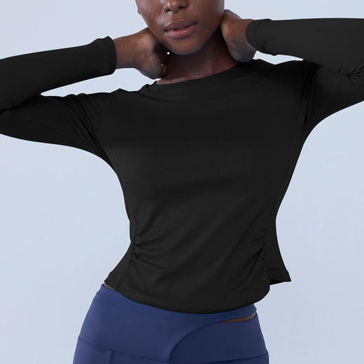 跃牌【小甜心】系列 瑜伽新款双边缩褶圆领打底修身显瘦运动长袖9072 商品图2
