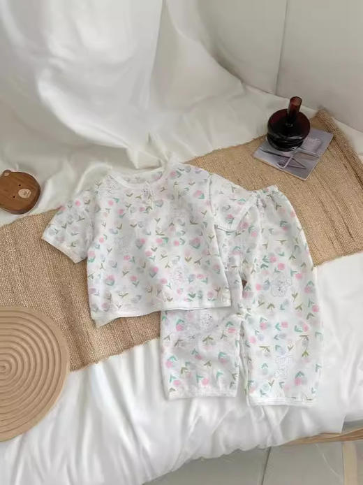 【超柔棉质，婴儿级舒适体验！】儿童夏款超柔云朵棉家居服套装 空调服儿童款睡衣透气-QQ 商品图1