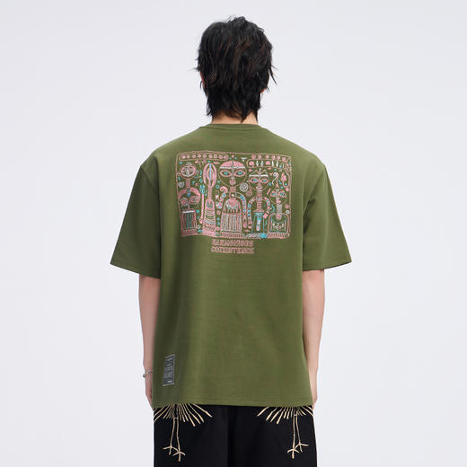 ONIARAI/鬼洗 后现代主义抽象美索不达米亚智人罗纹圆领休闲T恤 A840014 商品图2