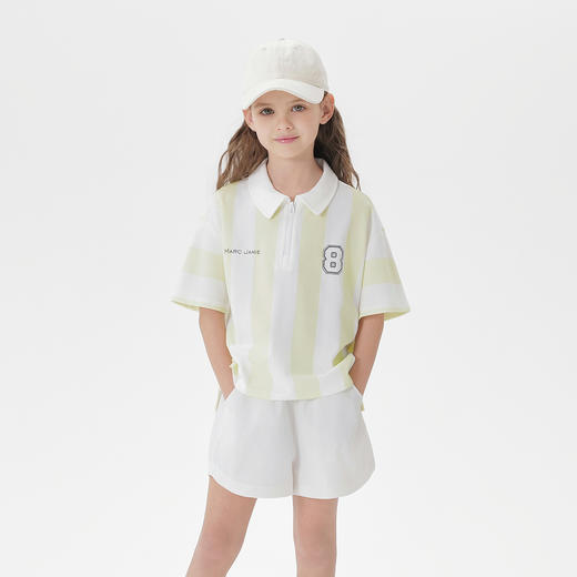 [凉感快干]马克珍妮男女童条纹polo领短袖T恤儿童夏装新款550607 商品图1