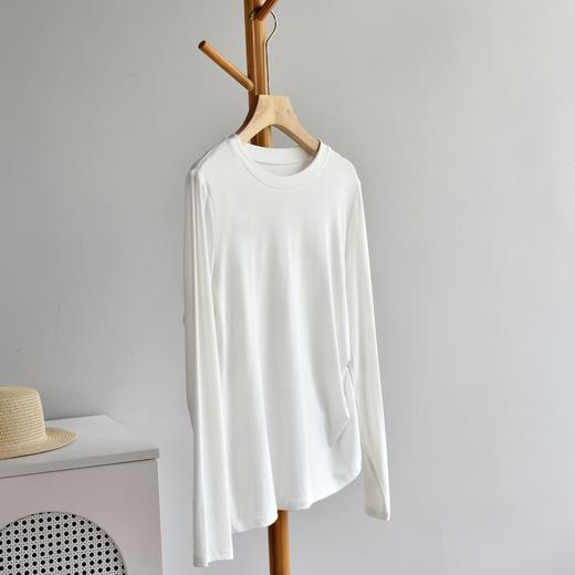 丁摩 【长袖瘦瘦T】春季新款女士圆领优可丝白色内搭长袖t恤打底衫5ZF-186 商品图5