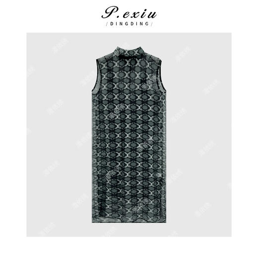 【微风裙摆】铜氨丝艺术感立领侧开叉连衣裙 M8633 商品图2