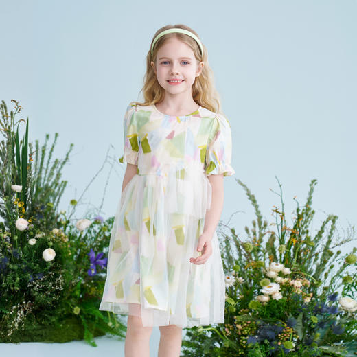 mettekids儿童连衣裙2025夏季新款女童甜美碎花网纱裙中大童裙子 商品图1