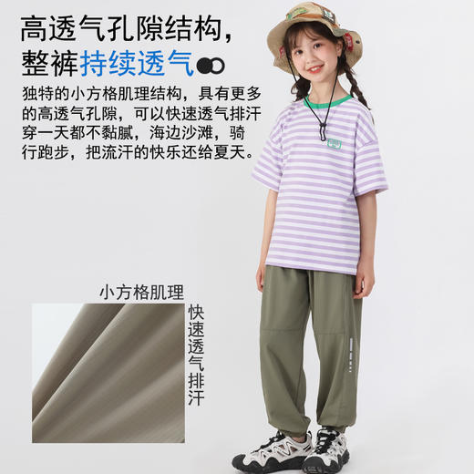【夏日出游，清凉速干系列】【特价活动】夏季儿童户外反光条速干防水长裤上衣条纹洋气短袖网眼速干T桖清凉系列100% 商品图4