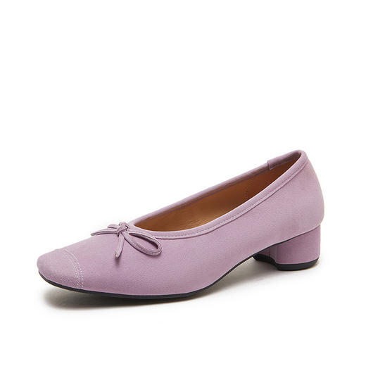 2025春夏新款粗跟浅口女鞋！蝴蝶结羊绒面时尚仙女绿色芭蕾舞鞋！ 商品图5