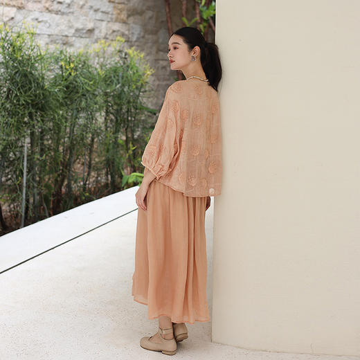 绽放177-201-220朵/纯棉U型领蕾丝花边背心苎麻半身裙七分袖衬衫 商品图2