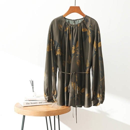 洛诗琳41539复古真丝印花衬衫2025夏季气质叶脉印花真丝上衣1192 商品图4