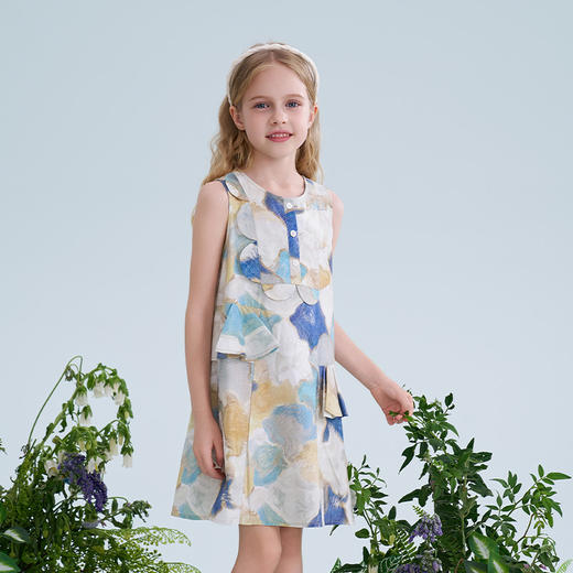 mettekids儿童连衣裙2025夏季新款女童无袖水彩印花洋气A版裙子 商品图1