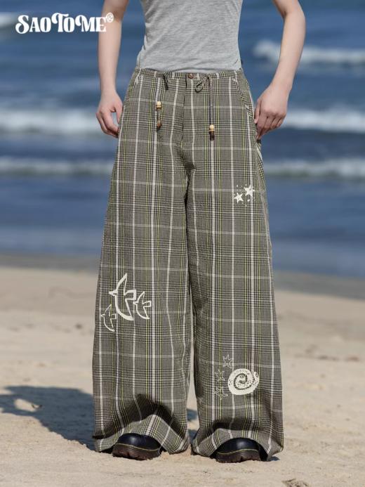 早乙女惠子saotome/STMCK252193/贴布涂鸦格子弯刀长裤 商品图0