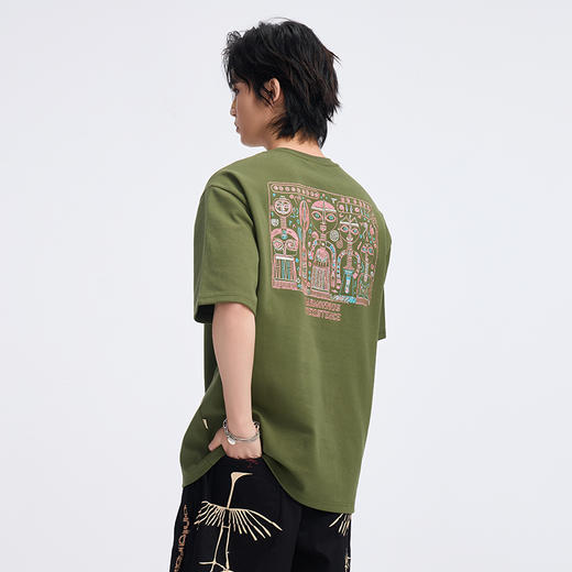 ONIARAI/鬼洗 后现代主义抽象美索不达米亚智人罗纹圆领休闲T恤 A840014 商品图1