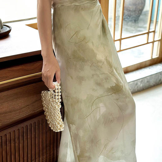 洛诗琳35607气质印花真丝半身裙2025夏季新款纽结水雾印花裙0657 商品图4