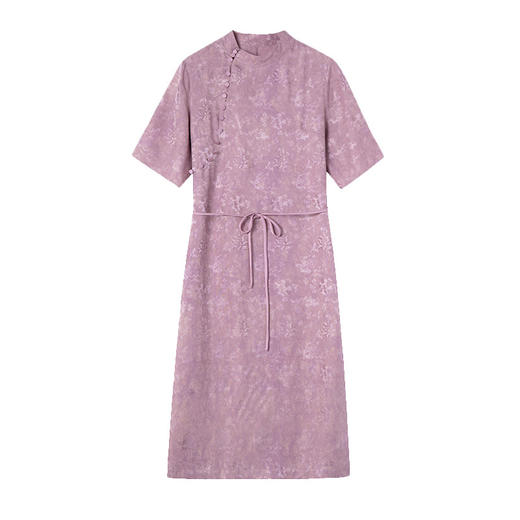 TC 54801改良新中式半高领显瘦复古暗纹提花桑蚕丝日常旗袍连衣裙 商品图4