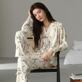 【精选】MUMIANER牧棉儿 国风免穿Bra家居服套装（10款可选）  触感清凉呵护睡眠透气亲肤宽松睡衣带胸垫