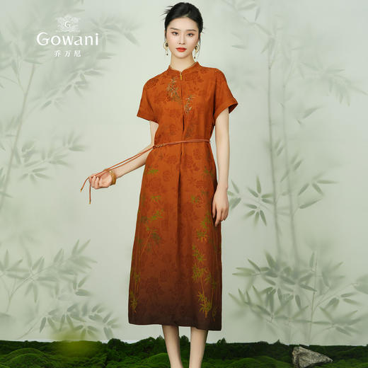 【宋代墨竹】【香云纱】乔万尼100%真丝连衣裙古典立领国风收腰款EM2E900 商品图2