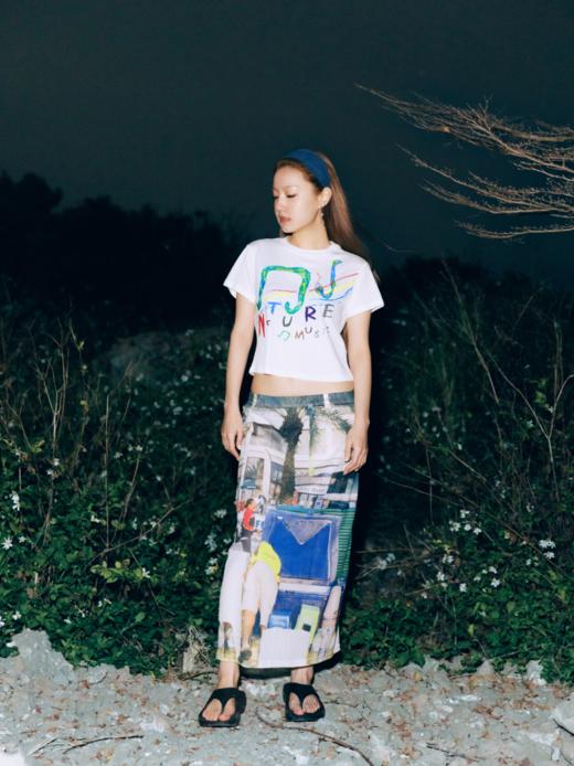 CryingCenter 灵蛇音符自然音乐手绘印花正肩短款轻薄竹节棉TEE 商品图5