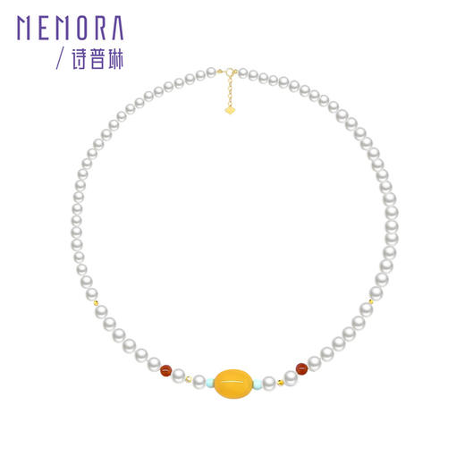 【新品首发】蜜蜡珍珠项链 黄色18K金珍珠项链女士礼物MEMORA诗普琳ZN216601 商品图4