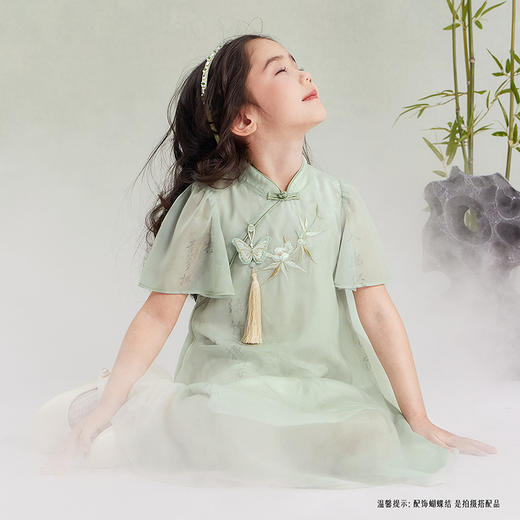笛莎Deesha观山见女童连衣裙2025夏季女童竹影清风旗袍 商品图2