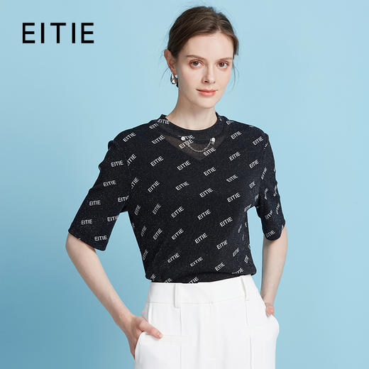 EITIE爱特爱精致细闪短袖套头衫时尚显瘦圆领上衣2025夏季新款B2513626 商品图0
