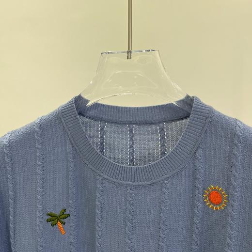 丁摩 春夏新款渡假刺绣细绞花精纺羊毛圆领短袖薄针织套头衫5ZF-16100 商品图7