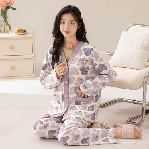 【精选】MUMIANER牧棉儿 国风免穿Bra家居服套装（10款可选）  触感清凉呵护睡眠透气亲肤宽松睡衣带胸垫 商品图9