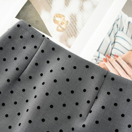 丁摩 春夏波点西装半身裙中长高档植绒圆点高腰通勤减龄半身裙休闲5ZF-862 商品图3