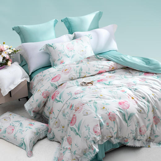 多喜爱 60S天丝棉四件套 浅陌清欢/碧玉青瑶 【兰精天丝】【60S缎纹】【出框宽边】【专利床单设计】【礼盒包装】 商品图5