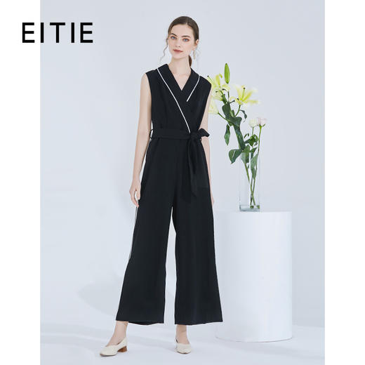 EITIE爱特爱女装春季白色线条拼接时尚V领无袖连体裤长裤5707436 商品图0