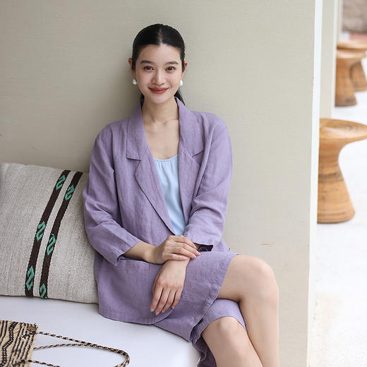 绽放旅行女装174朵/高端重磅砂洗汉麻翻领透气七分袖经典休闲西装 商品图2