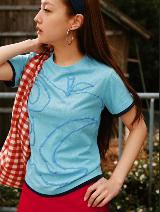 CryingCenter半透雪花竹节棉发泡3c苹果印花正肩修身短袖哭喊中心 商品图2