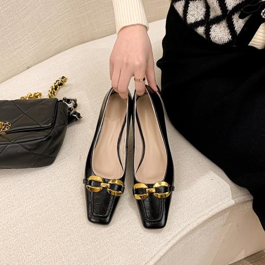 【预售5天】春夏新款牛皮低跟浅口法式复古方头欧美时尚猫跟单鞋女DYJ&CT2051-1 商品图1