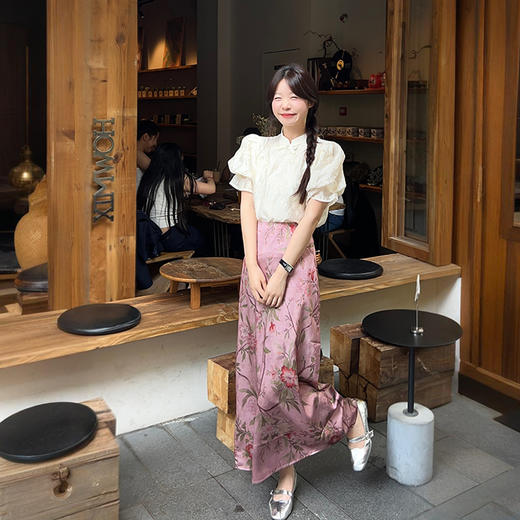 西遇新中式半身裙套装女2025年夏季新款短款盘扣衬衫上衣两件套SS050576/SS050577 商品图1