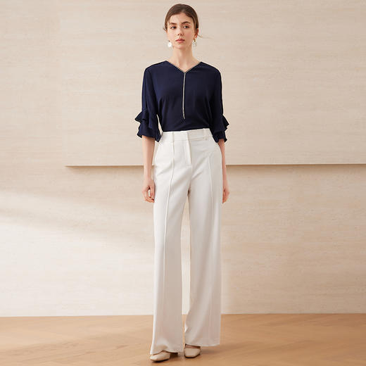 【白色高腰垂坠直筒阔腿裤】EITIE爱特爱通勤显瘦2025夏季新款B2505608 商品图3