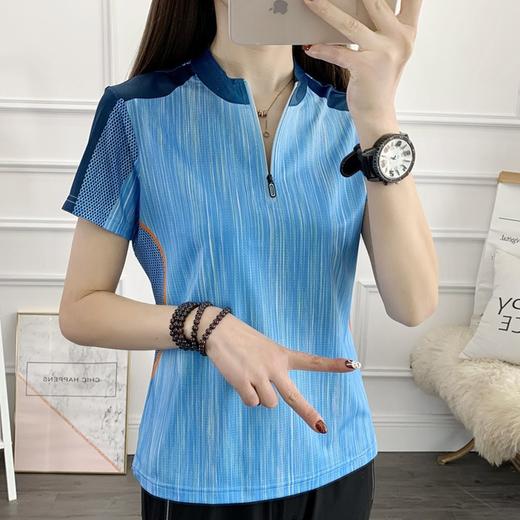 丁摩 情侣速干衣女短袖夏季立领透气弹力户外运动跑步健身打球快干T恤5ZF-31 商品图3