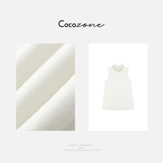 COCO ZONE 刘一一 【亚麻棉混纺】蕾丝立领无袖背心ACD2A0392 商品图2
