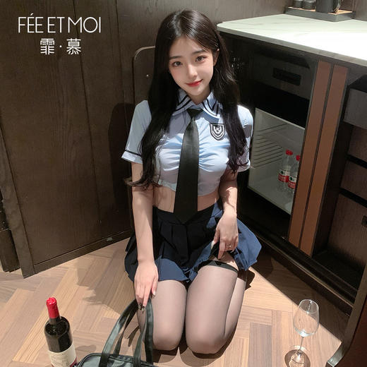 【爆款学院装】霏慕 元气短衫露腰百褶学院装 情趣内衣 角色扮演ZY6915 商品图5