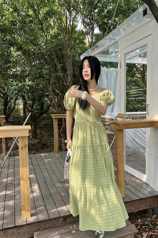 L.Fleuri 皱褶绿色泡泡袖连衣裙 18135 商品图0