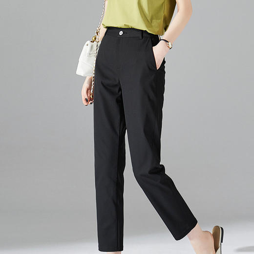 雀说 高腰窄版直筒裤女新款藏蓝色裤子春秋西装裤小个子九分烟管裤5ZF-1331 商品图3