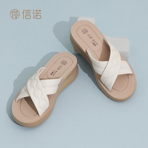 信诺丝绸牛皮厚底舒适真皮拖鞋女2025夏季新款软底轻便外穿凉拖鞋5L950-26 商品图0