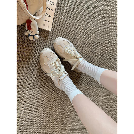 真皮7cm内增高！2025拼色圆头厚底德训鞋女新款休闲运动鞋阿甘鞋！ 商品图0