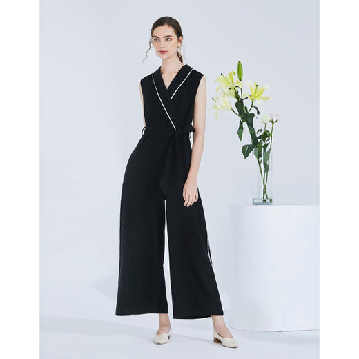 EITIE爱特爱女装春季白色线条拼接时尚V领无袖连体裤长裤5707436 商品图1