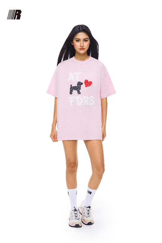 FDR官方店 手绘狗狗爱心印花短袖t恤男女夏季宽松潮牌情侣装体恤 商品图5