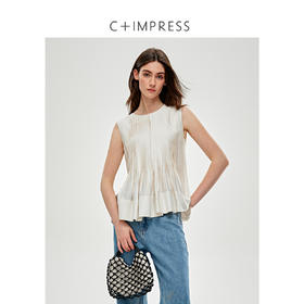 C+IMPRESS/西嘉 醋酸莫代尔 法式小衫女宽松廓形无袖背心衬衫上衣CS2502054