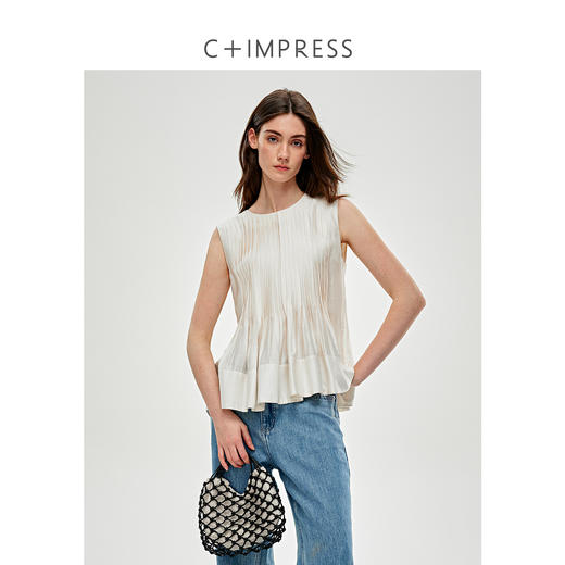 C+IMPRESS/西嘉 醋酸莫代尔 法式小衫女宽松廓形无袖背心衬衫上衣CS2502054 商品图0