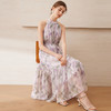 EITIE爱特爱温柔紫植物印花捏褶A字摆挂脖无袖连衣裙2025夏季新款B2507670 商品缩略图3