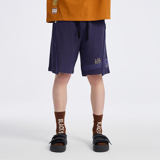 ONIARAI/鬼洗 仿手扫胶纸 logo 拼接剪裁短卫裤 A540004 商品图0