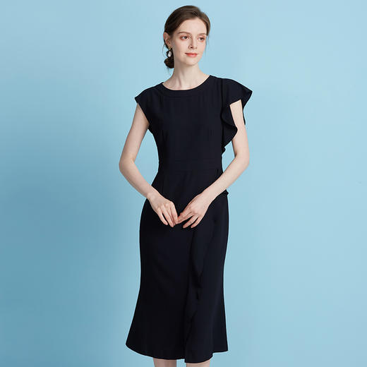 【荷叶边拼接鱼尾裙】EITIE爱特爱不对称设计优雅法式多色连衣裙B2507654 商品图3